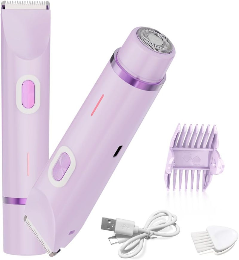 QLWQ Bikini Trimmer for Women,2-in-1 Electric Razors for Womens with Painless Ceramic Blades,Waterproof Wet & Dry Use,Rechargeable Dual Head Electric Shaver for Pubic Legs Underarm Face Hairs& Body - Image 1